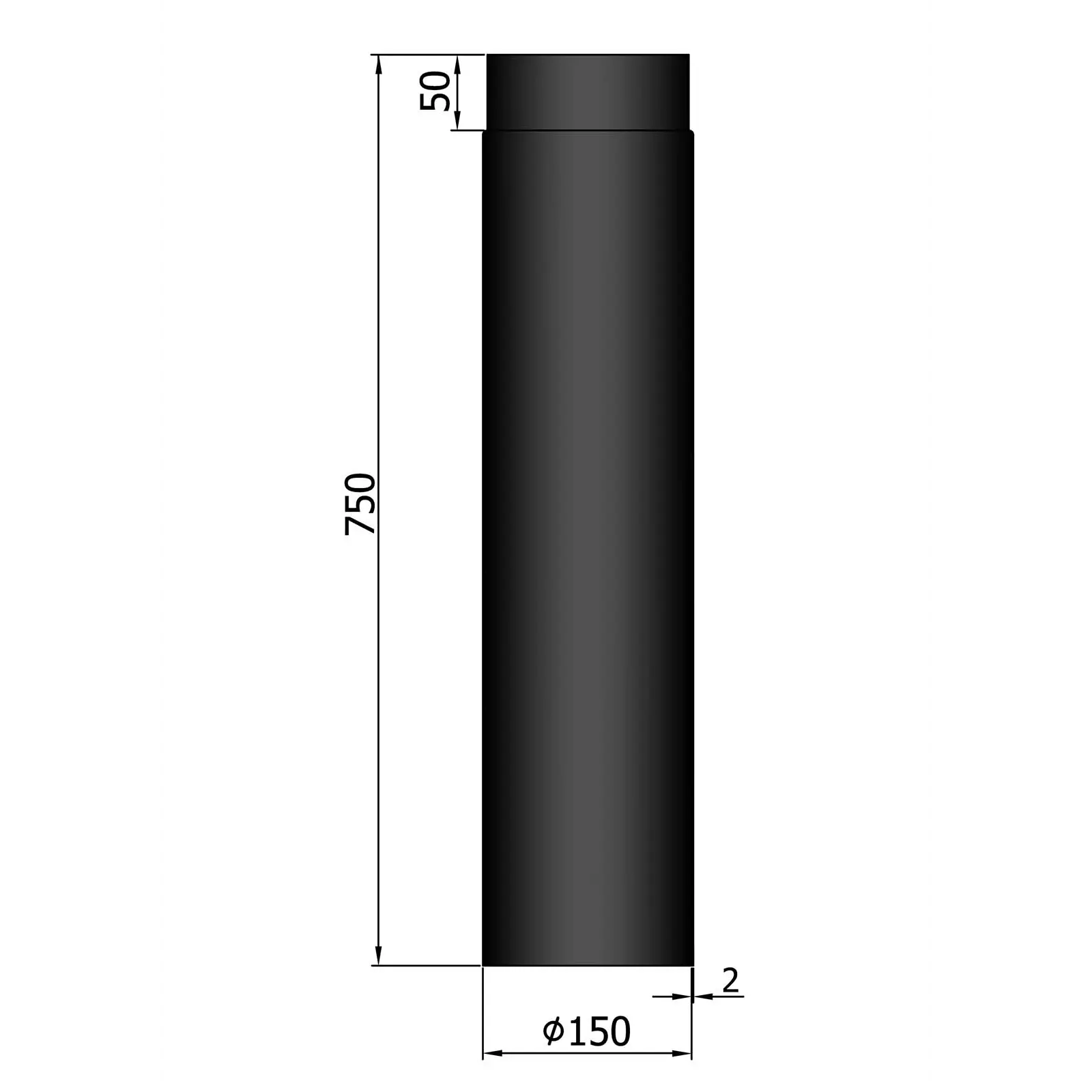 Rauchrohr 150 mm Durchmesser lackiert Länge 75 cm