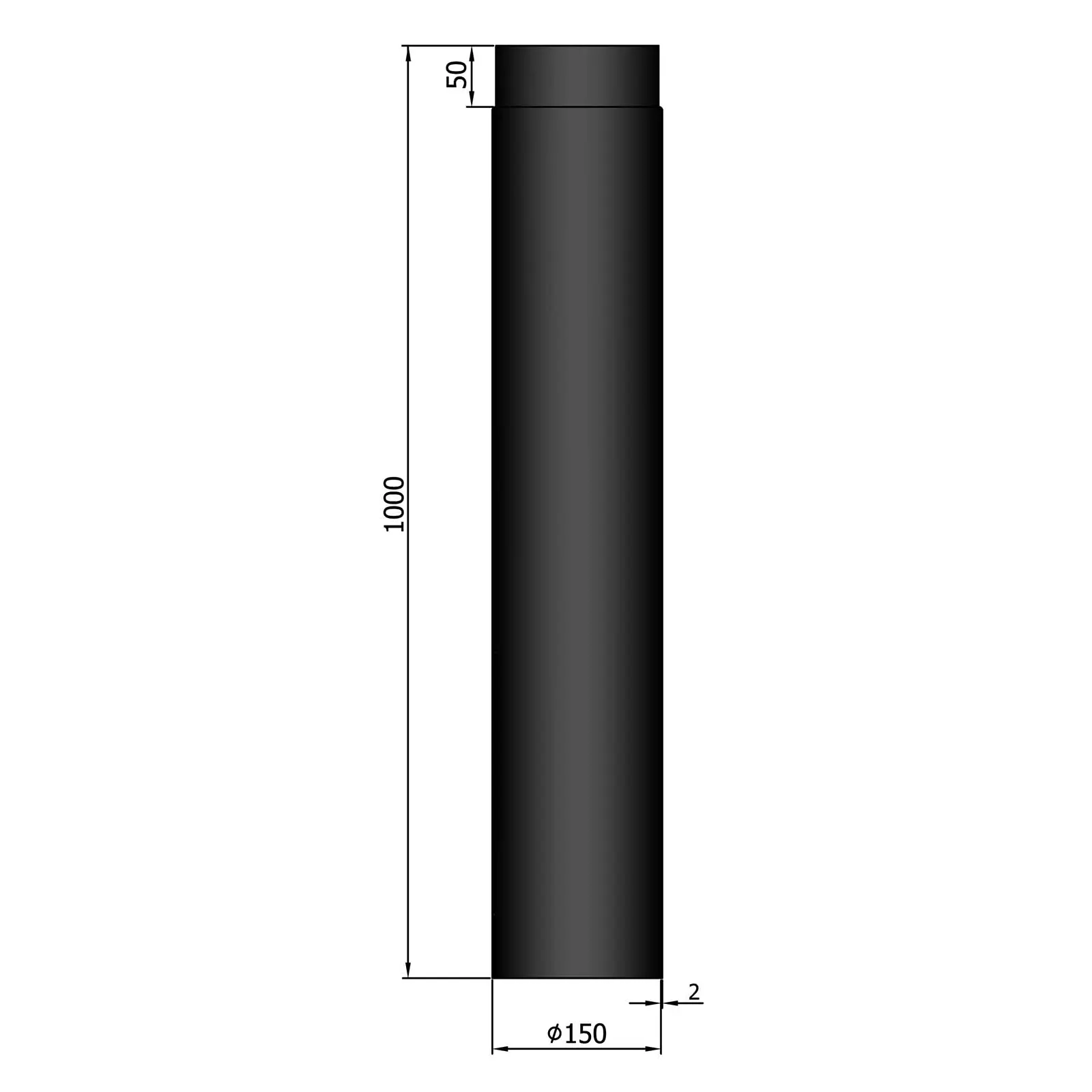 Rauchrohr 150 mm Durchmesser lackiert Länge 100 cm