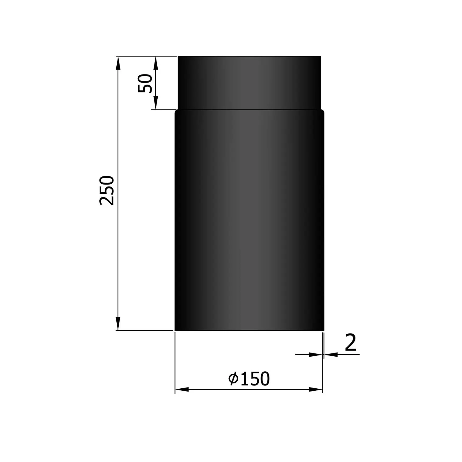 Rauchrohr 150 mm Durchmesser lackiert Länge 25 cm