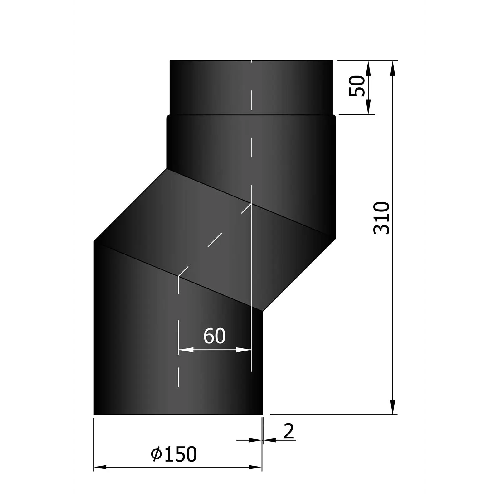 Rohrbogen S L: 310 mm (Versatz um 60 mm)