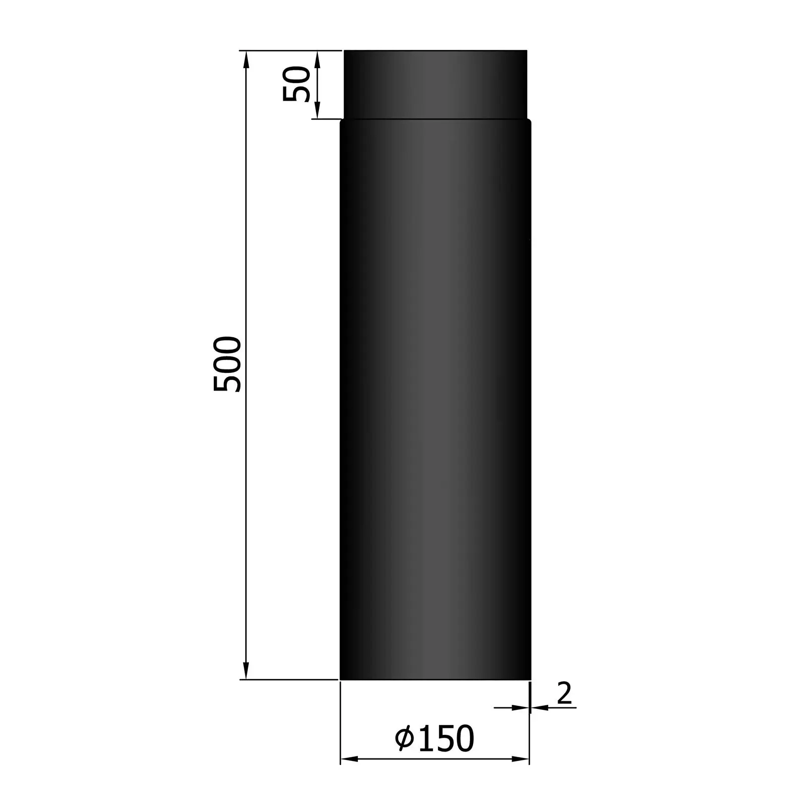 Rauchrohr 150 mm Durchmesser lackiert Länge 50 cm